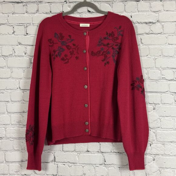 Sundance Sweaters - Sundance Womens Red Beaded Embellished Betty Cardigan Size S Wool Cozy Soft